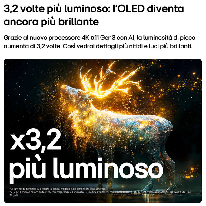 LG OLED77C65LA Serie C6 Smart TV OLED evo 77'' 4K webOS 26 VRR 165Hz Dolby Atmos Wi-Fi 6E colore Nero