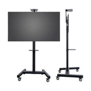 OMB 07147 Fix Trolley Carrello per Monitor fino a 90'' Portata 80 Kg con Regolazione Altezza Manuale e Ruote Piroettanti con Freno colore Nero