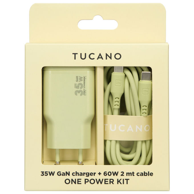 Tucano MA-ONEPOWKIT-Y Caricabatterie GaN 35W con Cavo USB-C 60W 2 m colore Citrus