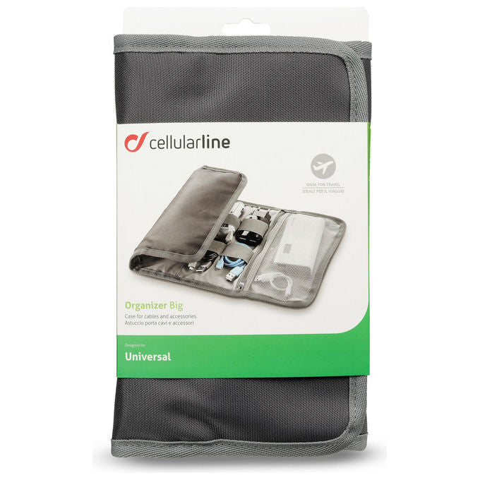 Cellularline astuccio porta accessori big, organizer universale per cavi auricolari caricabatterie powerbank, materiale sintetico, grigio