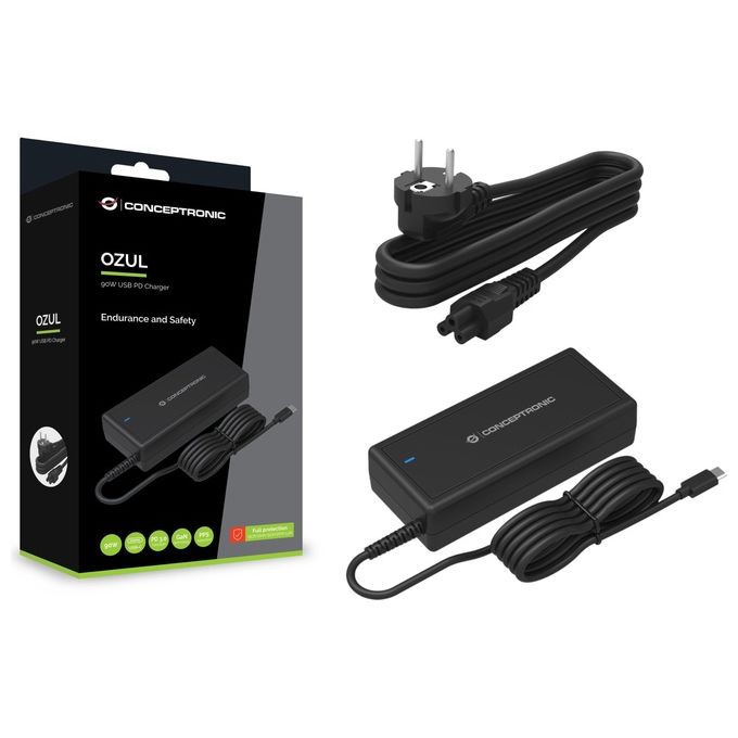 Conceptronic 90W USB-C PD CHARGER HIGH-POWER Caricatore GaN USB-C a 1 porta 90W colore Nero