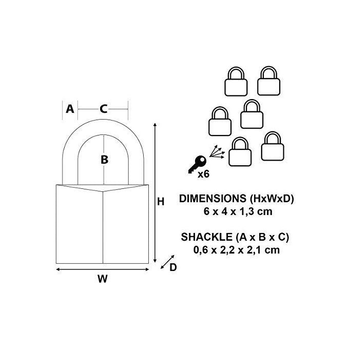 Master Lock 140EURSIX Confezione da 6 Lucchetti con Chiavi in Ottone Oro 6x4x1.3cm