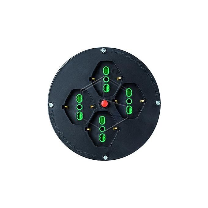 Fanton 19431 Disco Prese Ricambio 4 Prese 2P+T 16A 250V Bipasso 1 Presa Schuko 2P+T 16A 250V con Flangia Adattatore per Avvolgicavo Diametro 145 mm colore Nero