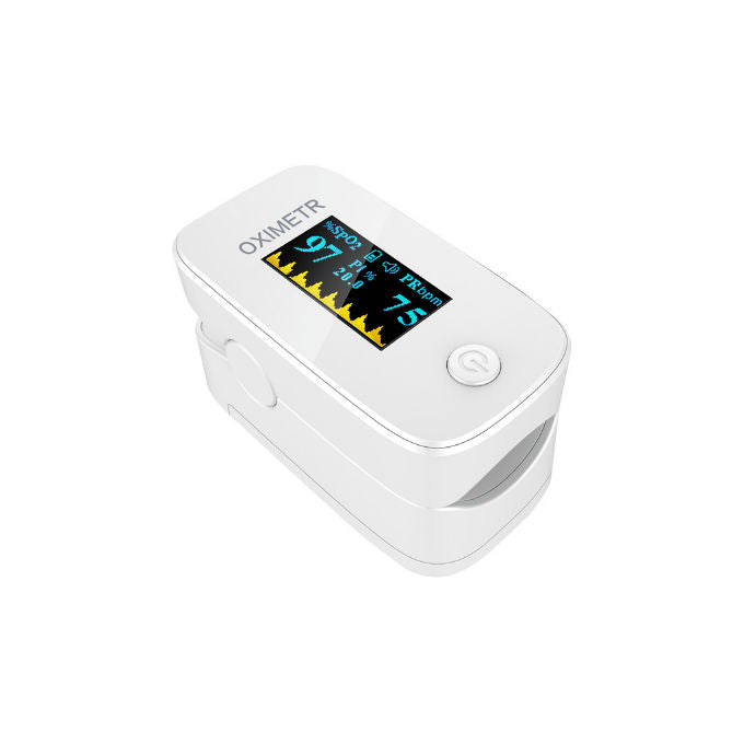Yuwell YM201 - Pulsossimetro da dito, misura SpO₂ e battito cardiaco, display OLED a colori, indice di perfusione PI, allarme valori fuori soglia, alimentazione a batterie, Colore Bianco