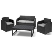 Keter K237165 Carolina Lounge Set da Giardino con Divano 2 Posti 2 Poltrone e Tavolino con Altezza Regolabile colore Grafite