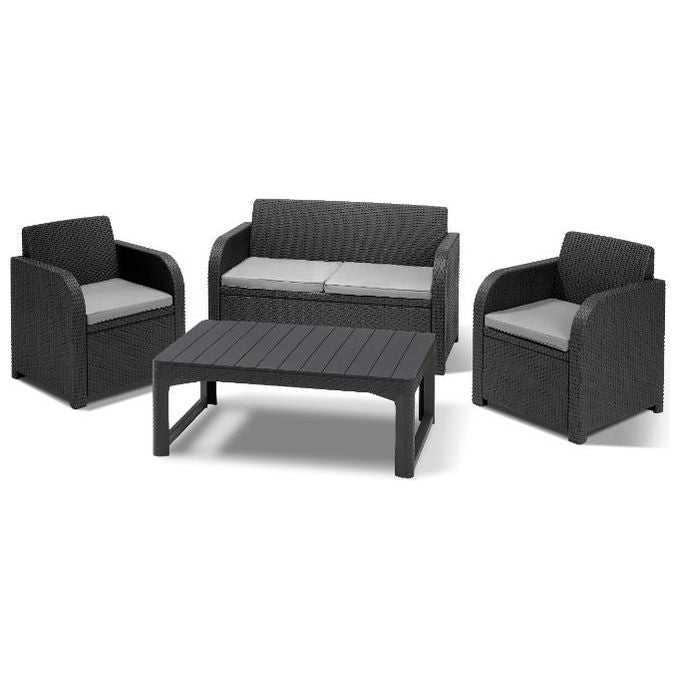 Keter K237165 Carolina Lounge Set da Giardino con Divano 2 Posti 2 Poltrone e Tavolino con Altezza Regolabile colore Grafite