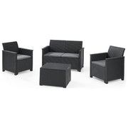 Keter K246149 Emma Set Salottino da Esterno 4 Persone Divano 2 Sedie Tavolino Contenitore colore Grafite