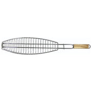 Sandrigarden 7910805 Graticola per Pesce Doppia in Acciaio Cromato Impugnatura in Legno 61x25,5 cm