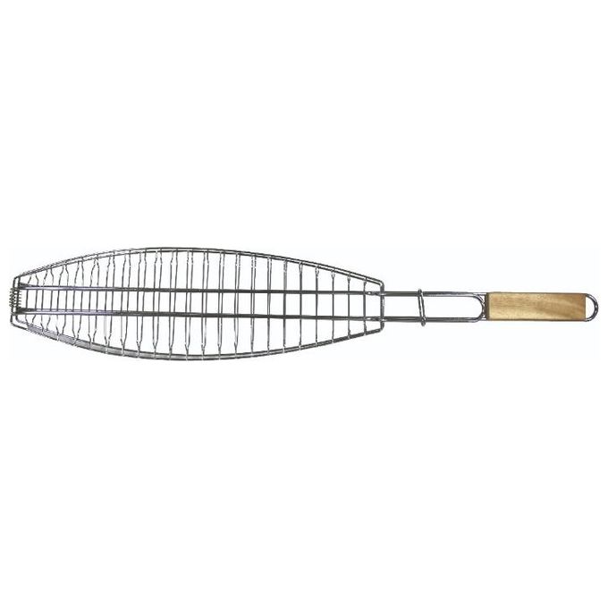 Sandrigarden 7910805 Graticola per Pesce Doppia in Acciaio Cromato Impugnatura in Legno 61x25,5 cm