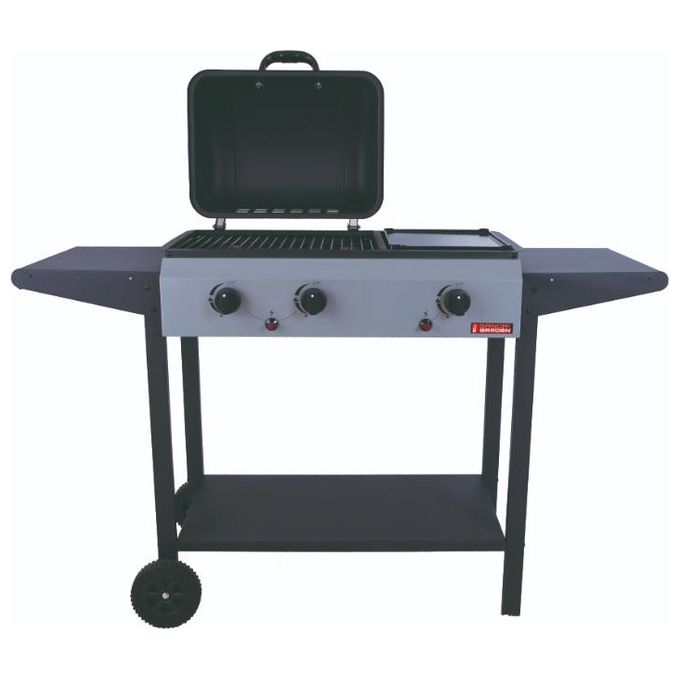 Sandrigarden AMERICA Barbecue a Gas 2 Fuochi e Piastra 7.5 kW Accensione Piezoelettrica Griglia 68x34 cm colore Grigio