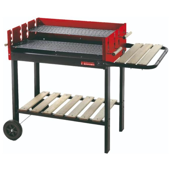 Sandrigarden SG 73-53 Barbecue a Carbone 73x53 cm 2 Griglie Cromate Regolabili Paravento con Ruote