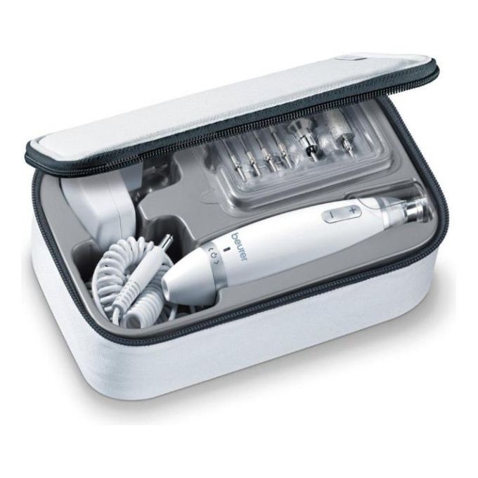 Beurer MP 62 - KIT_ manicure e pedicure combinato, 10 velocita', 10 accessori professionali, alimentazione a rete, luce LED integrata, custodia inclusa, Bianco