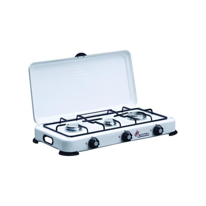 Project03 24921 Multifire 3 Fornello a Gas Portatile 3 Fuochi 4.10 W Acciaio Verniciato con Coperchio Gas Butano Propano