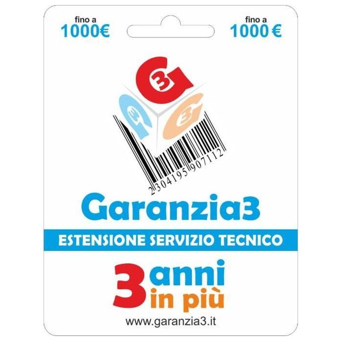 Garanzia3 Estensione di servizio tecnico 3 anni in piu' con massimale di copertura a 1000 euro