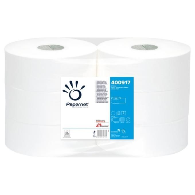 Papernet 400917 Carta Igienica Maxi Jumbo 2 Veli Pura Cellulosa Microgoffrata 304 m Diametro 27 cm EU Ecolabel colore Bianco