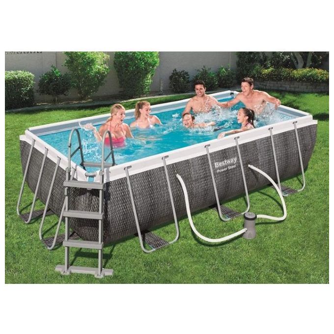 Bestway 56722 Piscina Power Steel Rettangolare 412x201x122 cm colore Rattan grigio scuro con pompa filtro