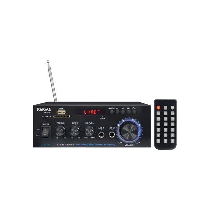 Karma PA 2362BT Amplificatore Stereo 2 x 30W Bluetooth 5.0 Radio FM Telecomando colore Nero