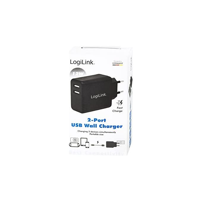 Logilink Caricabatterie con 2 porte Usb 12W Nero