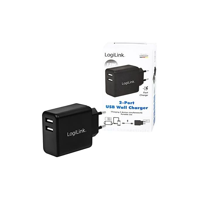 Logilink Caricabatterie con 2 porte Usb 12W Nero
