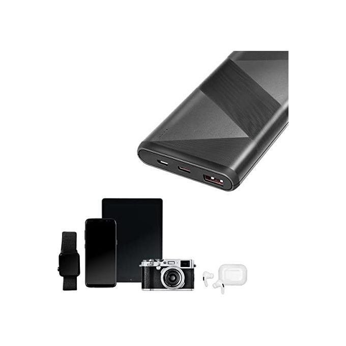 Logilink Power Bank 10000 mAh 1 Usb-A QC (QuickCharge 3.0) e 1 Usb-C PD (Power Delivery 2.0) con cavo 2 in 1 Nero