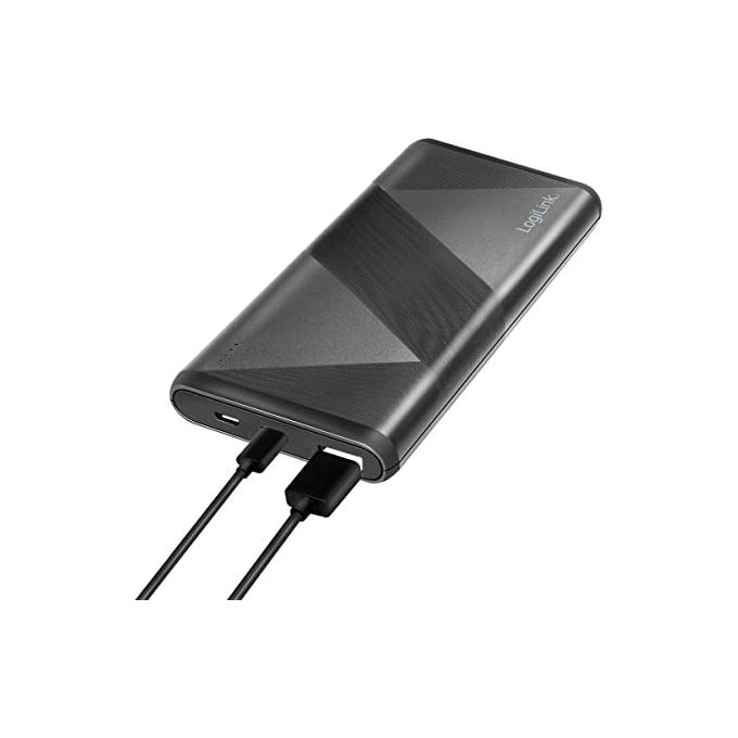 Logilink Power Bank 10000 mAh 1 Usb-A QC (QuickCharge 3.0) e 1 Usb-C PD (Power Delivery 2.0) con cavo 2 in 1 Nero