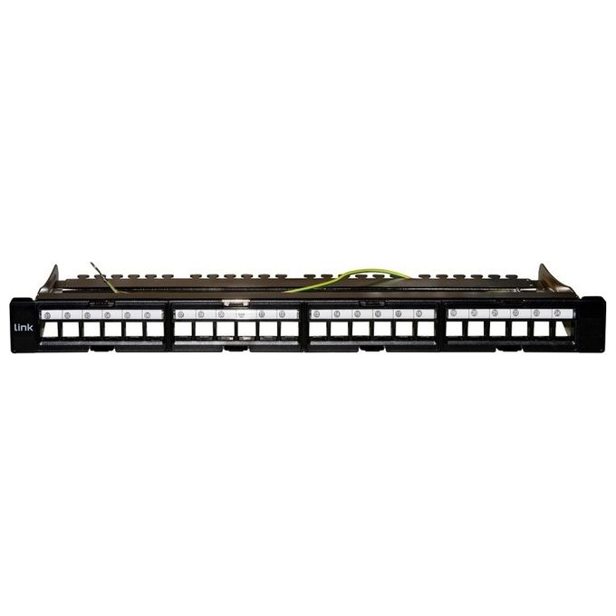 Link Pannello Patch Vuoto in Metallo con Frame Removibili con Barra Supporto Posteriore per Connettori Schermati con Presa a Terra