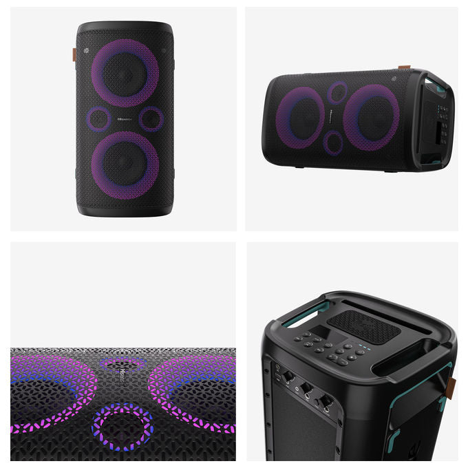 Hisense Party Storm altoparlante Bluetooth 300W, cassa festa portatile, karaoke, impermeabile IPX4, ricarica wireless, 15 ore autonomia, nero