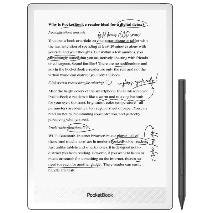 PocketBook, Inkpad One, E-reader 10.3'', Penna attiva, SMARTlight, Audiolibri Bluetooth, Telaio in alluminio