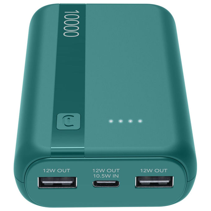 Cellularline PBENTRYCOL10000B Essential Power Bank 10000 mAh USB-C In-Out 2 USB-A 10,5 W ricarica simultanea colore Blu