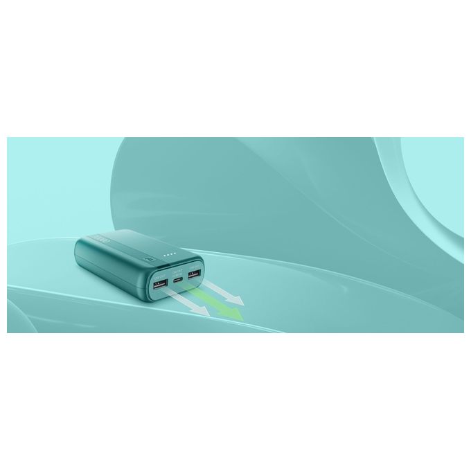 Cellularline PBENTRYCOL10000B Essential Power Bank 10000 mAh USB-C In-Out 2 USB-A 10,5 W ricarica simultanea colore Blu