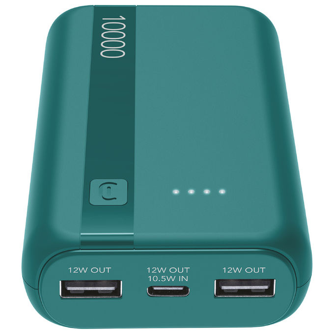 Cellularline PBENTRYCOL10000B Essential Power Bank 10000 mAh USB-C In-Out 2 USB-A 10,5 W ricarica simultanea colore Blu