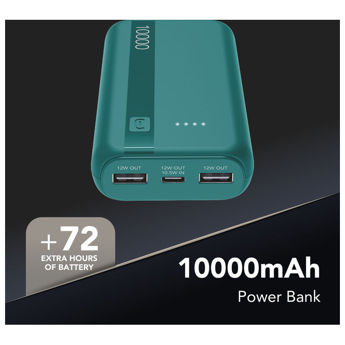 Cellularline PBENTRYCOL10000B Essential Power Bank 10000 mAh USB-C In-Out 2 USB-A 10,5 W ricarica simultanea colore Blu