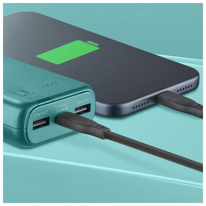 Cellularline PBENTRYCOL10000B Essential Power Bank 10000 mAh USB-C In-Out 2 USB-A 10,5 W ricarica simultanea colore Blu