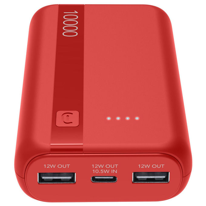 Cellularline PBENTRYCOL10000R Essential Power Bank 10000 mAh USB-C 10,5 W 2 USB-A 12 W LED colore Rosso