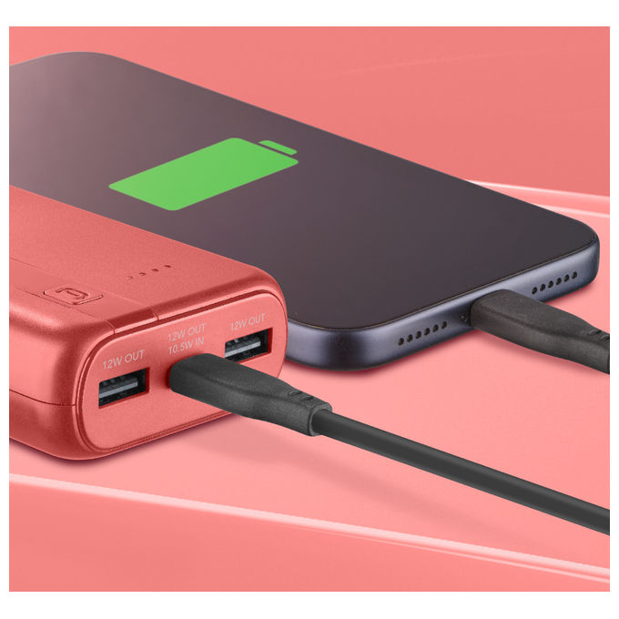 Cellularline PBENTRYCOL10000R Essential Power Bank 10000 mAh USB-C 10,5 W 2 USB-A 12 W LED colore Rosso