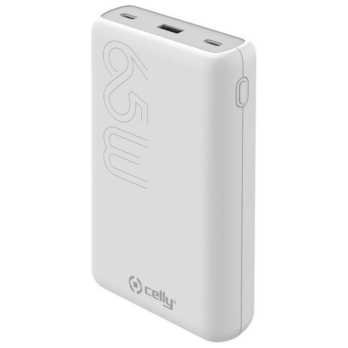 Celly PBPD65W20000WH Power Bank 20000 mAh 65W Power Delivery con 2 USB-C e 1 USB-A colore Bianco
