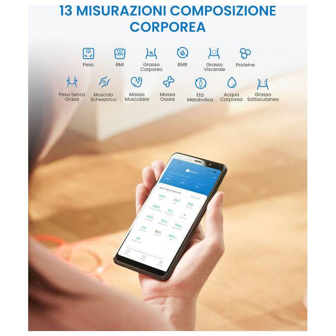 Renpho Elis Solar 2, Bilancia Pesapersone Intelligente, Nera, Vetro ITO
