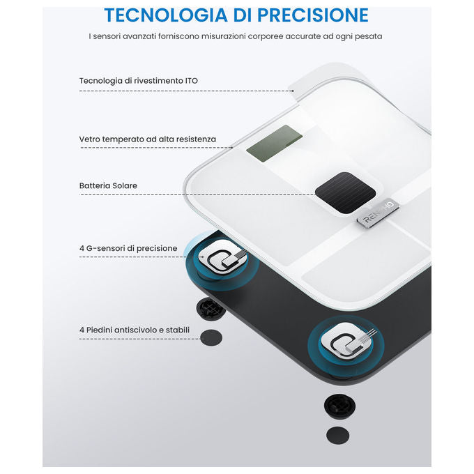 Renpho Elis Solar 2, Bilancia Pesapersone Intelligente, Nera, Vetro ITO