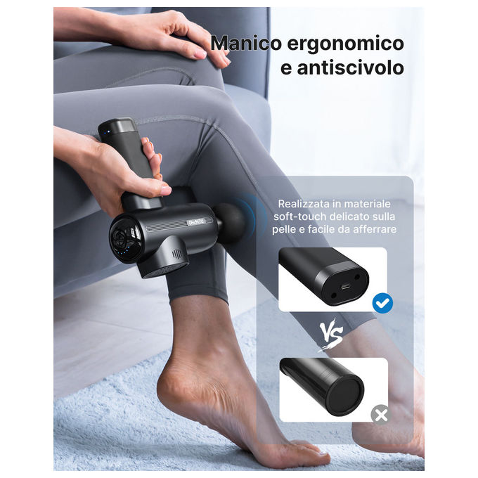 Renpho PEU-R-C003-BK Active Massage Gun Pistola Massaggiatore Muscolare 5 Testine 3200 rpm 40 dB Ricarica USB Type-C colore Nero