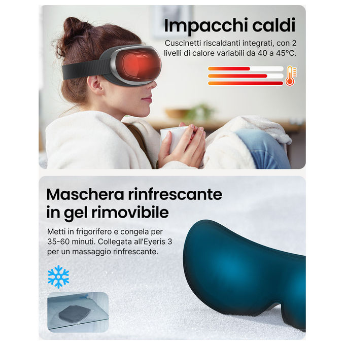 Renpho, Massaggiatore Occhi Eyeris 3, Controllo Vocale, Maschera Gel Raffreddante, Bluetooth