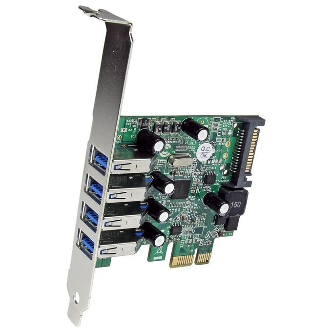 StarTech.com Adattatore scheda controller PCI Express PCIe SuperSpeed USB 3.0 (5Gbps) a 4 porte con UASP Alimentazione SATA (PEXUSB3S4V) 4 Ext
