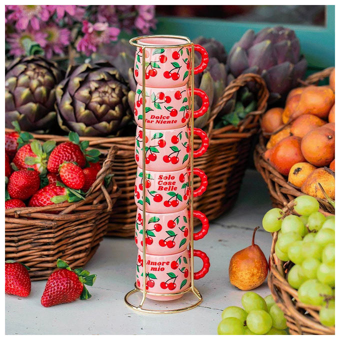 Bialetti PFRUIT007 Set Tazza Universale 6 pz Lavabile in Lavastoviglie A Prova di Microonde colore Multicolore