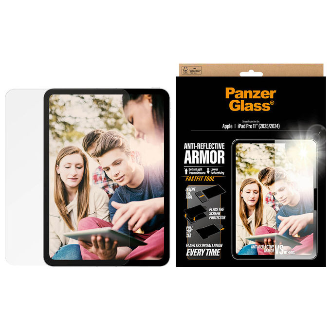 PanzerGlass PG64300 Anti-Reflective Armor Pellicola Proteggischermo iPad Pro 11'' Scratch Resistant Resistente agli Urto con FASTFIT TOOL colore Trasparente