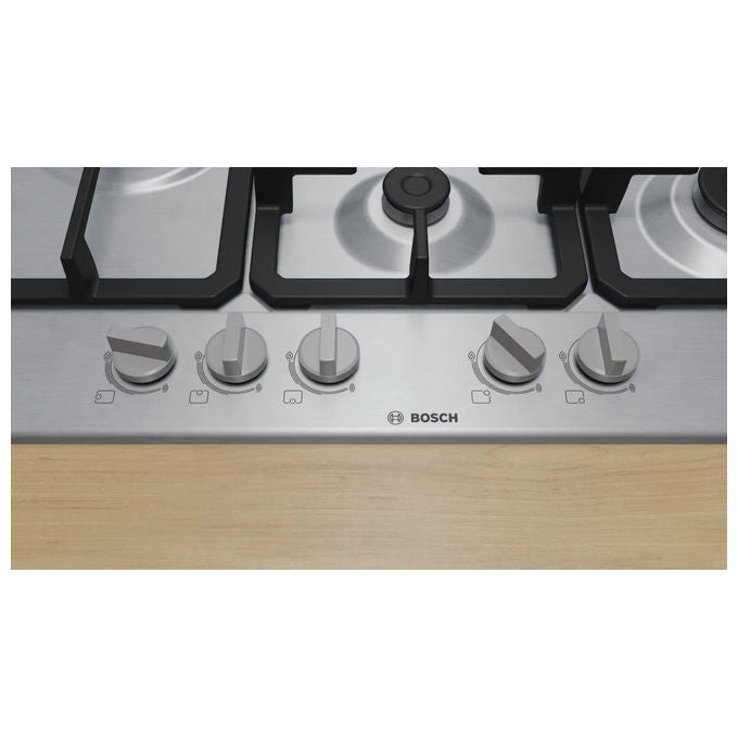 Bosch, Piano Cottura a Gas, 5 Fuochi, 75x52 cm, Acciaio Inox