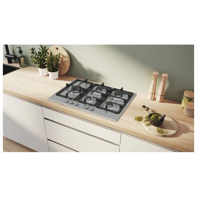 Bosch, Piano Cottura a Gas, 5 Fuochi, 75x52 cm, Acciaio Inox