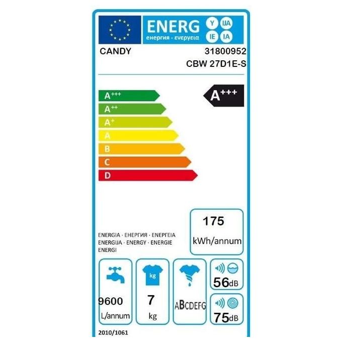 Candy  Smart CBW 27D1E-S Lavatrice da Incasso a carica frontale 7 Kg Classe D 1200 giri 16 Programmi Bianco