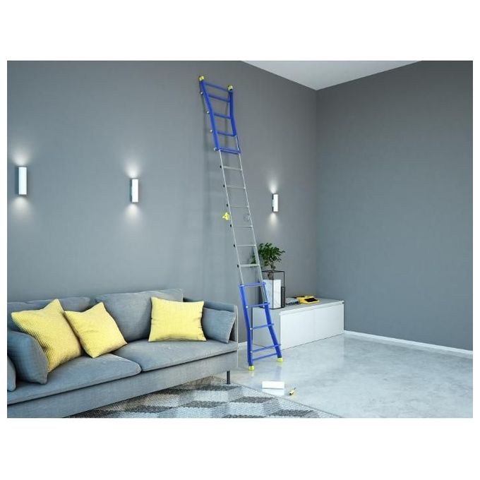 Colombo Scala PRATIC 5+5 In Acciaio-Alluminio Altezza Massima 4,6 M Gradini Zigrinati Piedini Antisdrucciolevoli