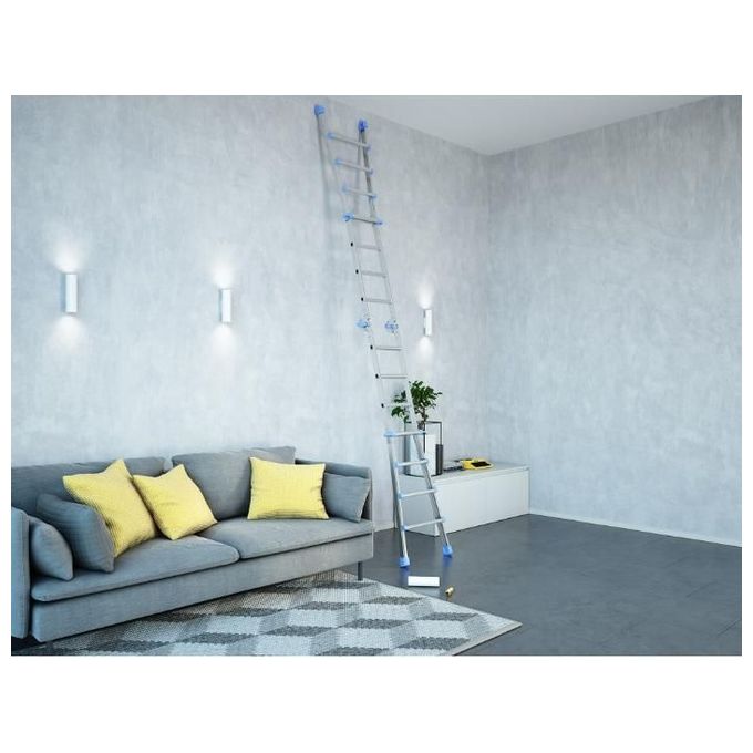 Colombo New Scal Eiffel – Scala Pieghevole a Sfilo 10 Gradini in Alluminio, Altezza Max 460 cm, Portata 100 Kg, Piedini Antiscivolo, Garanzia 5 Anni, colore Acciaio inox