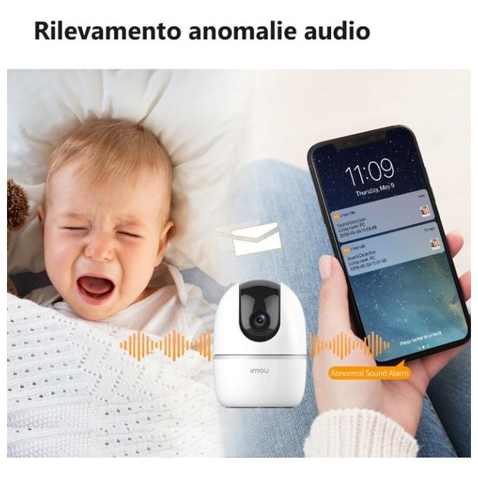 Imou Telecamera Wi-Fi Interno, 1080P Telecamera IP di Sorveglianza, Tracciamento del Movimento con Sirena, Baby Monitor con AI Rilevamento Umano, Audio Bidirezionale and Visione Notturna - A1 2mp 1920x1080p