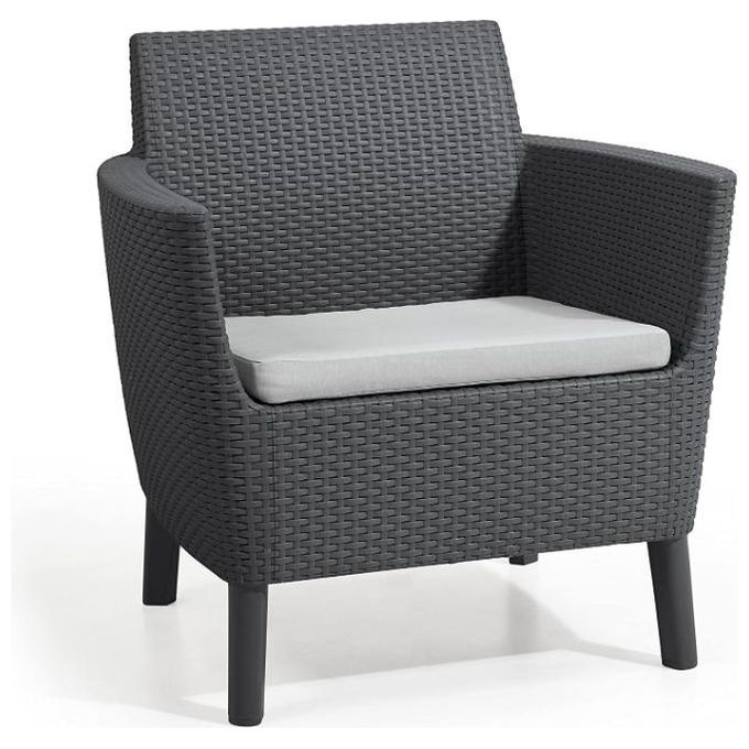 Keter 253220 Salemo Salottino da Esterno 4 Posti Divano 2 Poltrone Tavolino Polipropilene Effetto Rattan colore Grafite